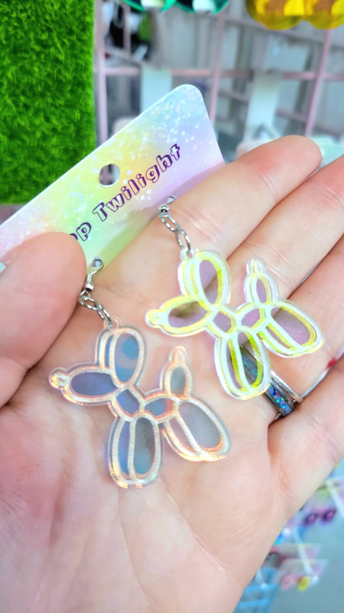 Holographic Balloon Dog Earrings