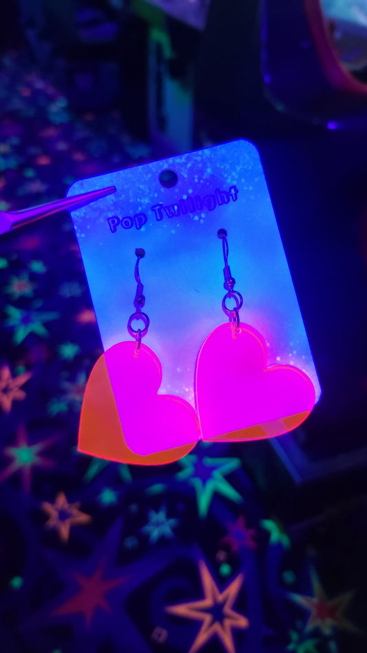 Pink Heart Earrings UV Reactive