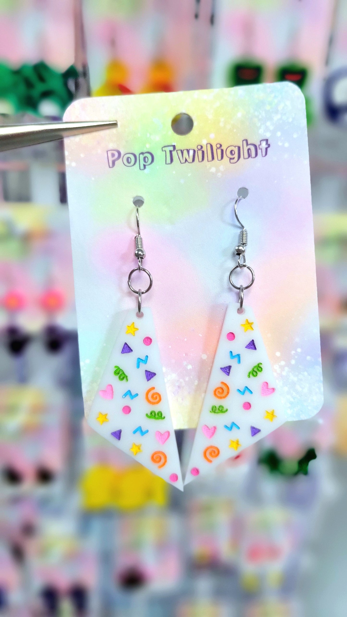Party Triangle Confetti White Earrings