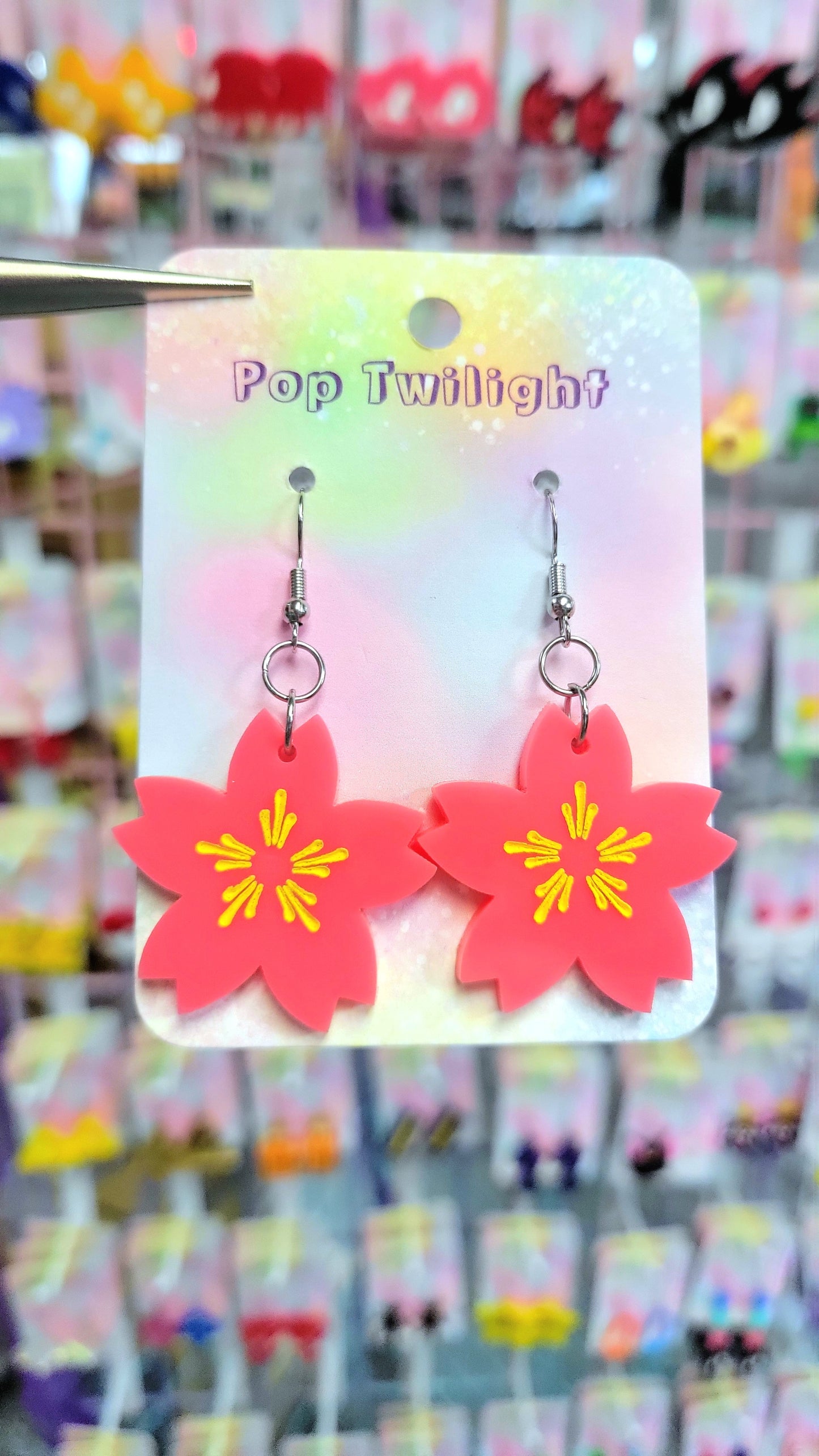 Sakura Cherry Blossom Flowers Dark Pink Earrings
