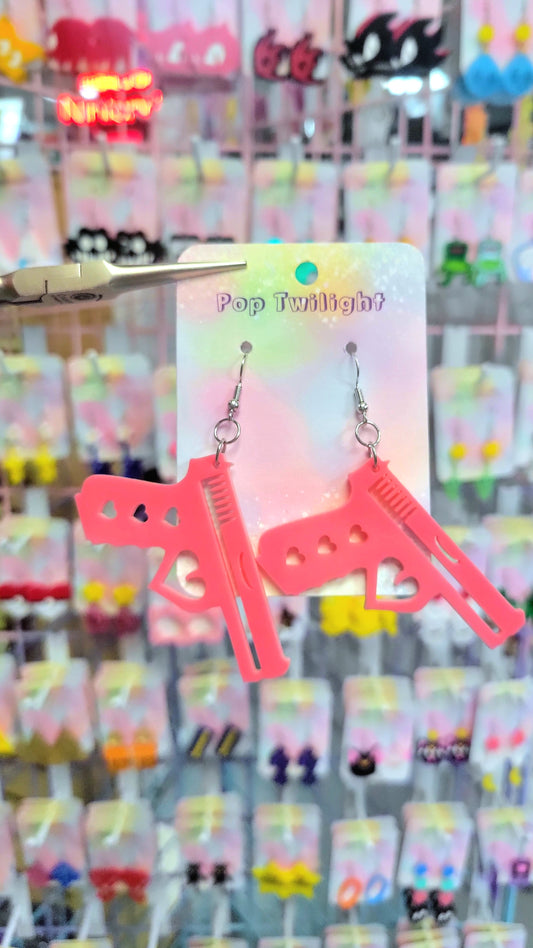 Guns Dark Pink Kawaii Earrings