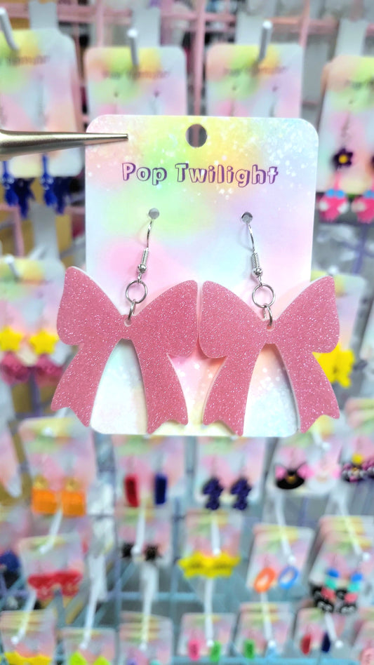 Pink Sparkly Bow Earrings