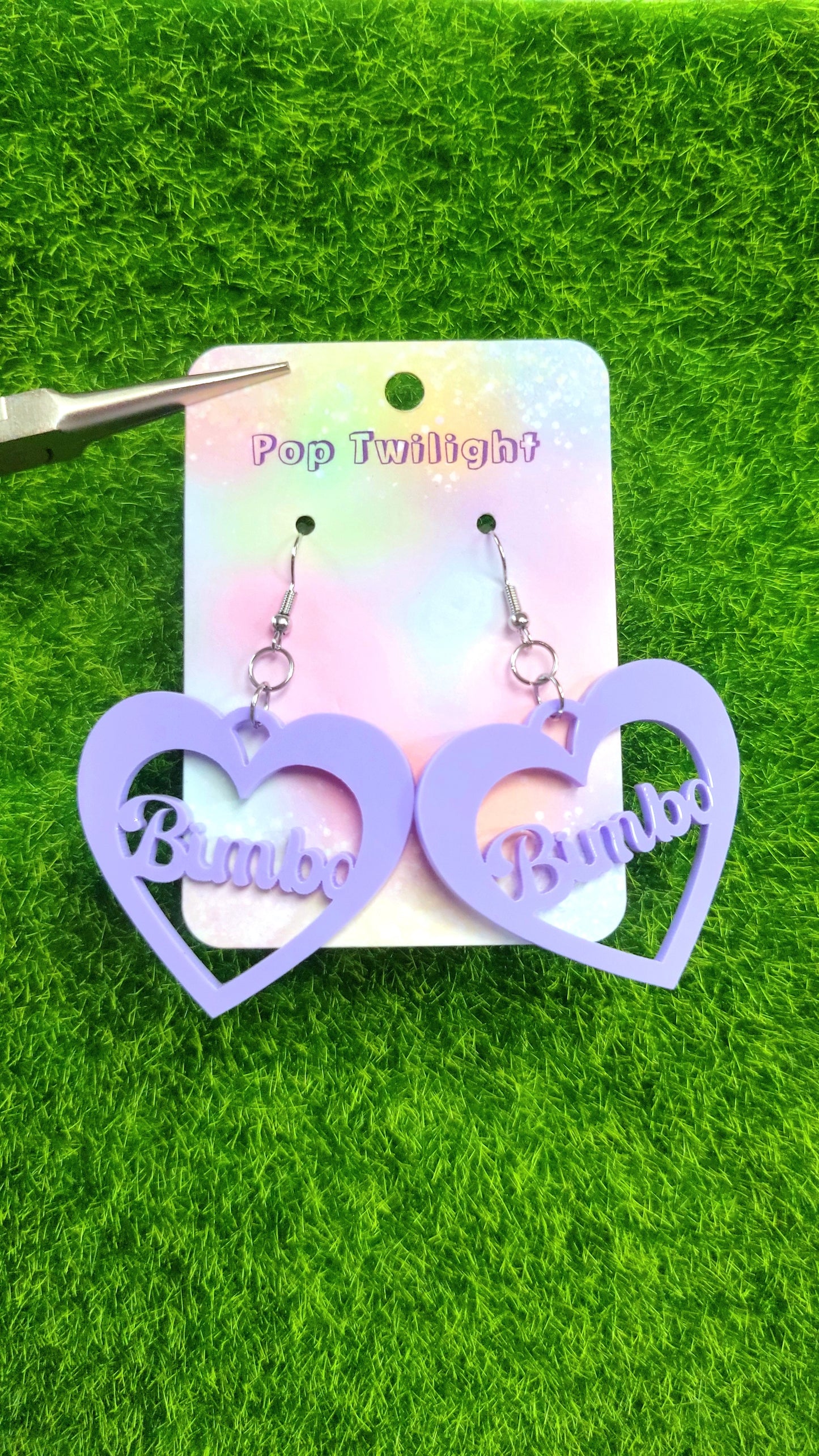 Bimbo Purple Heart Earrings Word