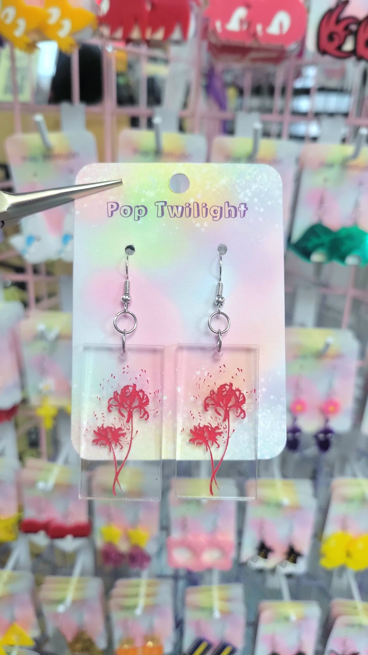 Spider Lily Red Flower Earrings