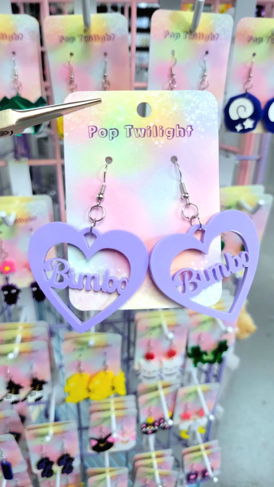 Bimbo Purple Heart Earrings Word