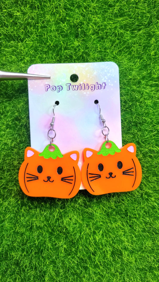 Halloween Pumpkin Cat Earrings