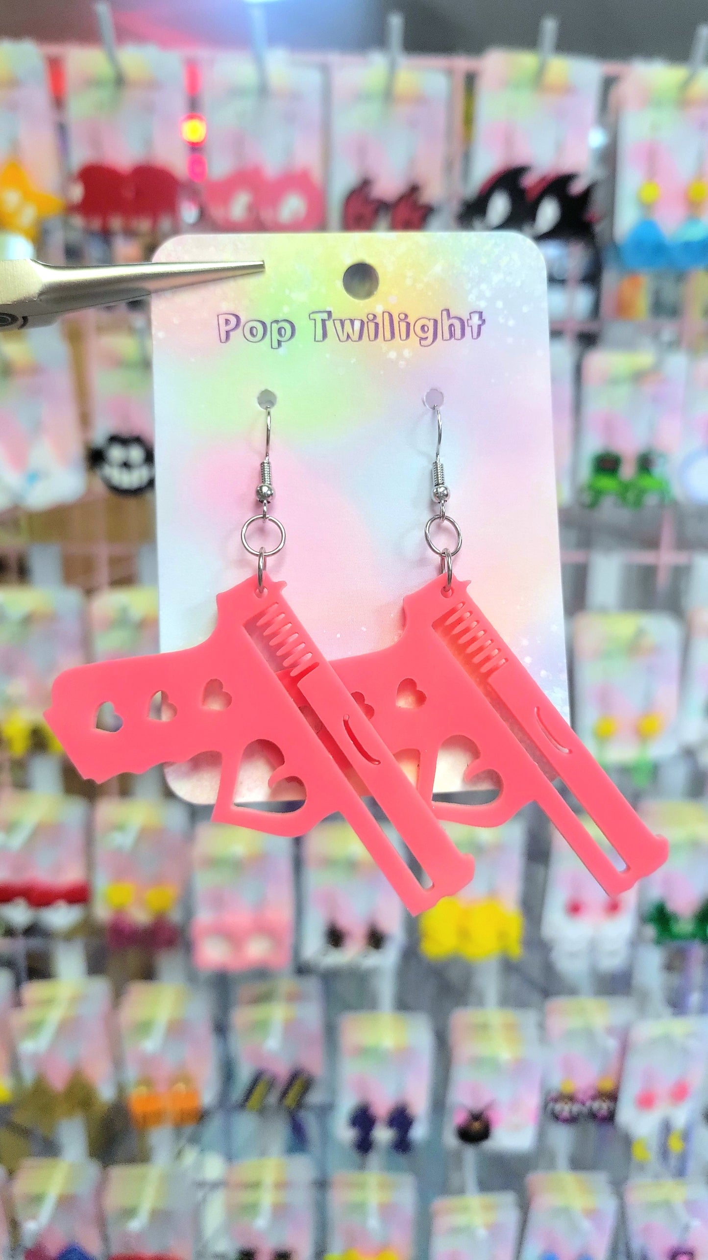 Guns Dark Pink Kawaii Earrings