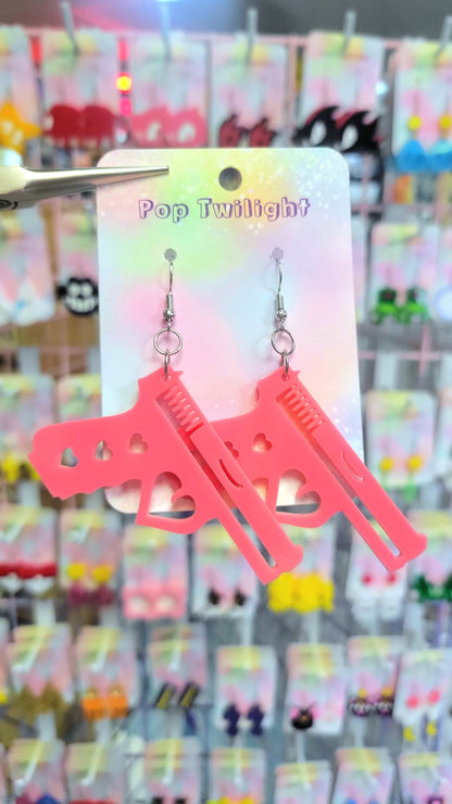 Guns Dark Pink Kawaii Earrings