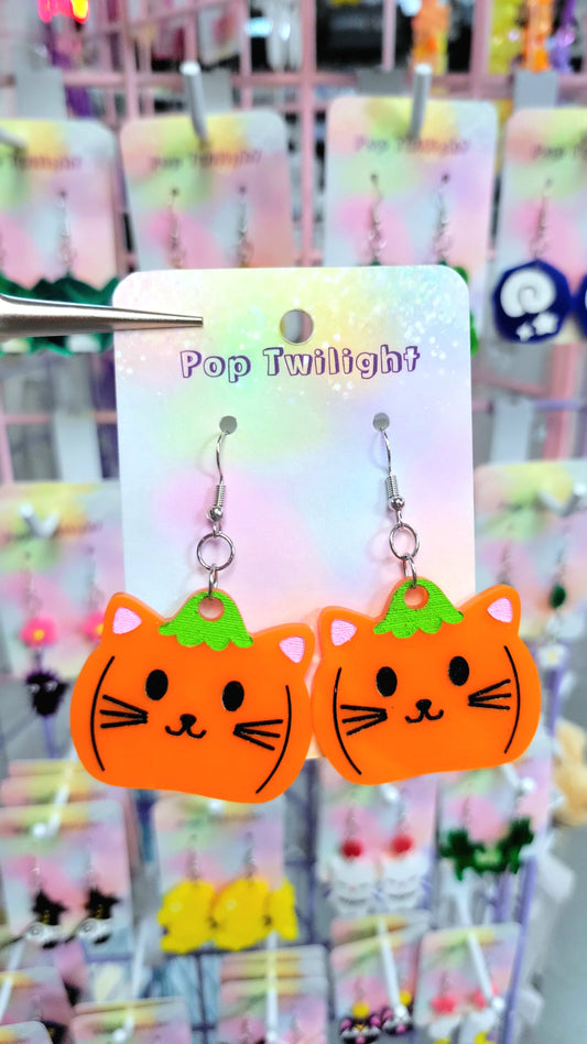 Halloween Pumpkin Cat Earrings