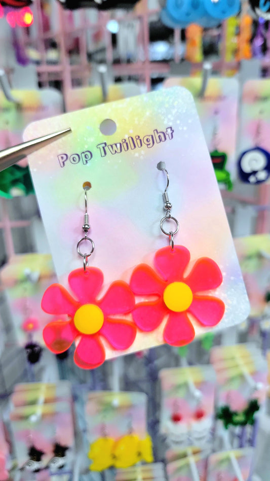 Daisy Retro Pink Earrings Flower UV Reactive