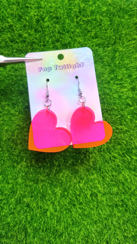 Pink Heart Earrings UV Reactive