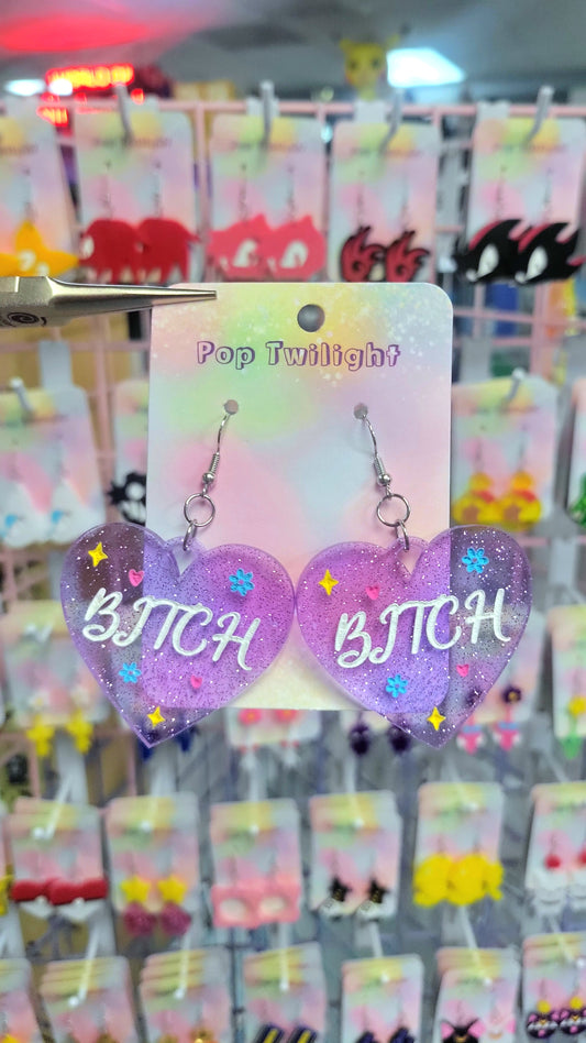 Heart Bitch Purple Earrings