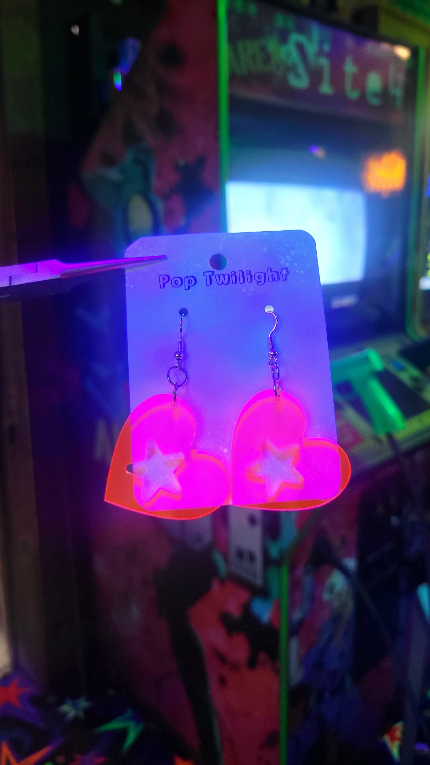 Heart And Star Neon Pink Earrings