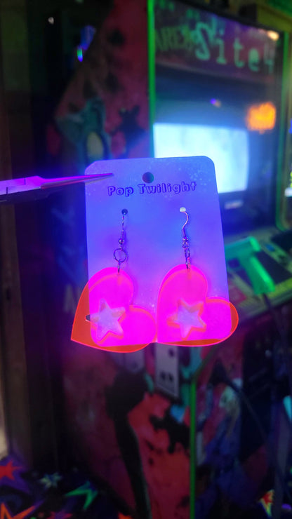 Heart And Star Neon Pink Earrings