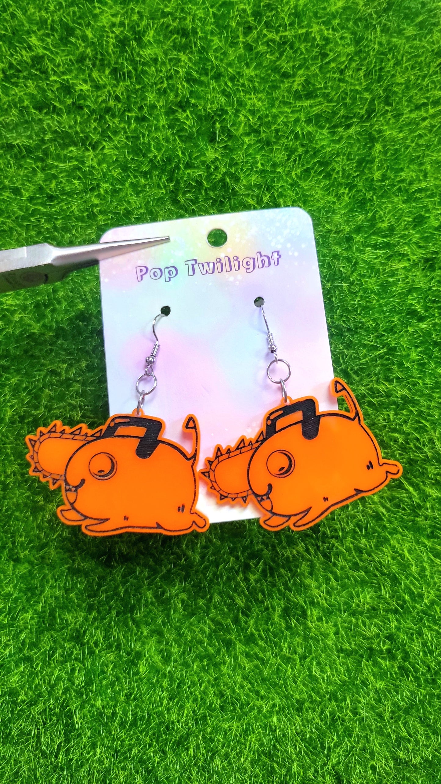 Orange Chainsaw Dog Earrings Anime