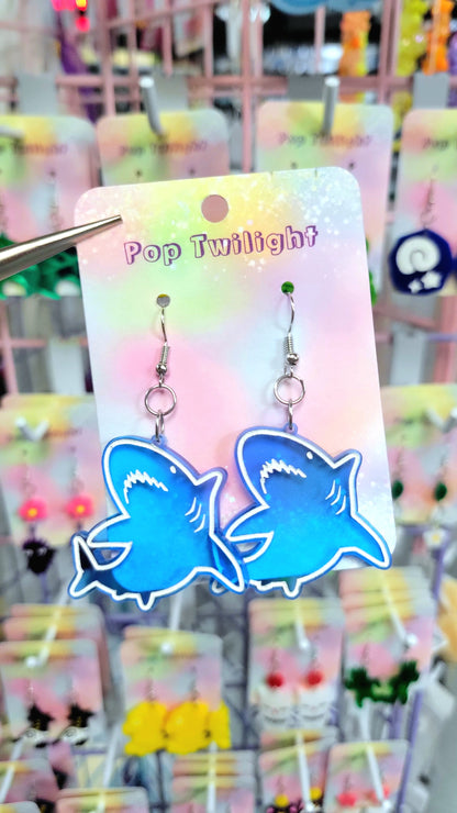 Blue Shark Acrylic Earrings Animal
