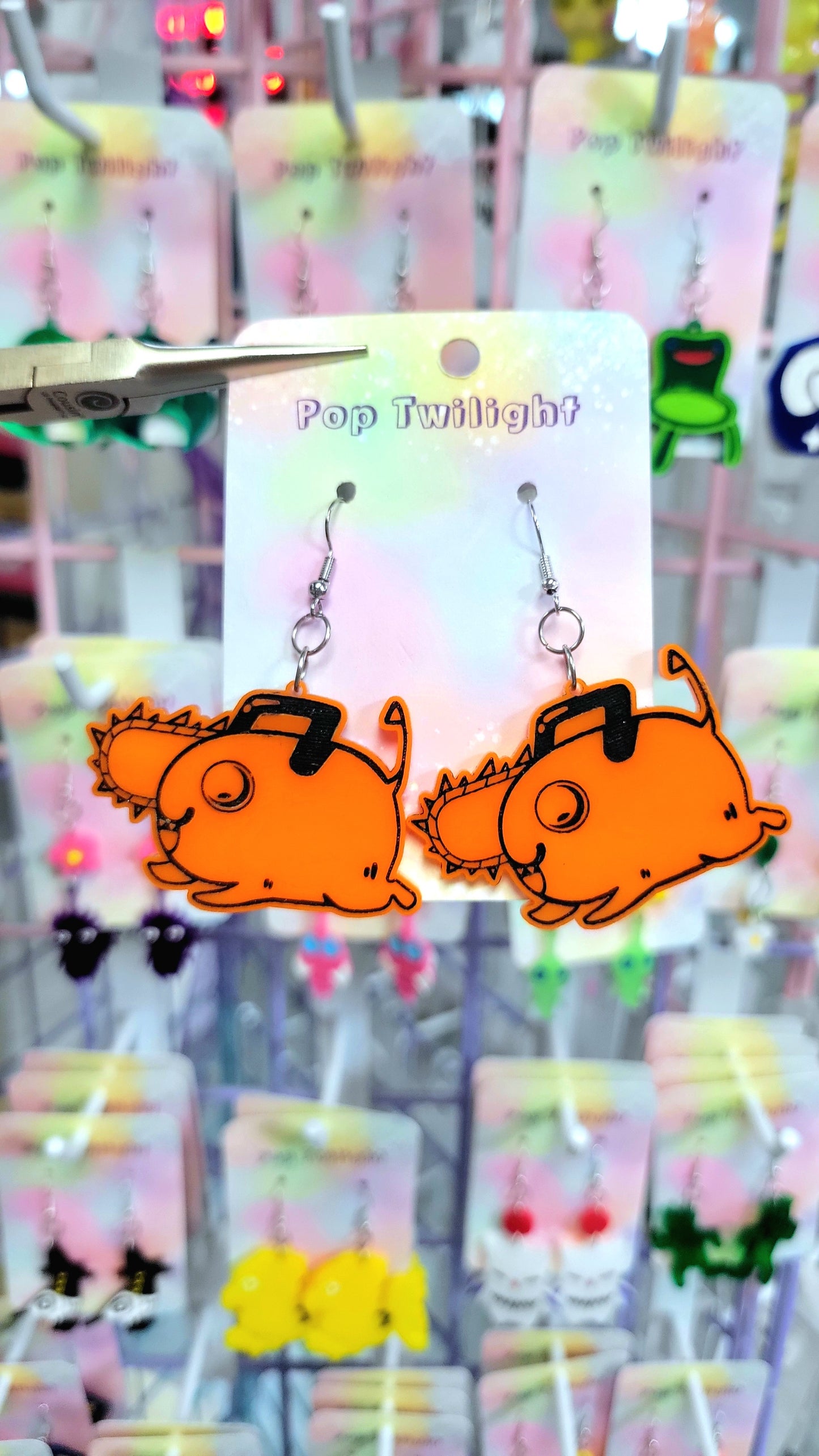 Orange Chainsaw Dog Earrings Anime