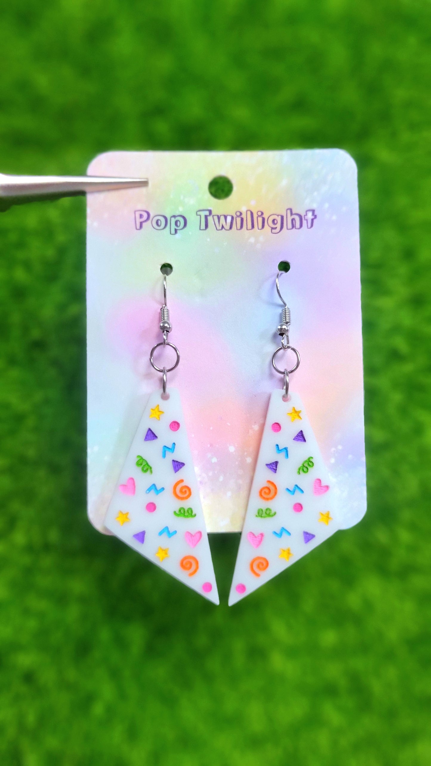 Party Triangle Confetti White Earrings