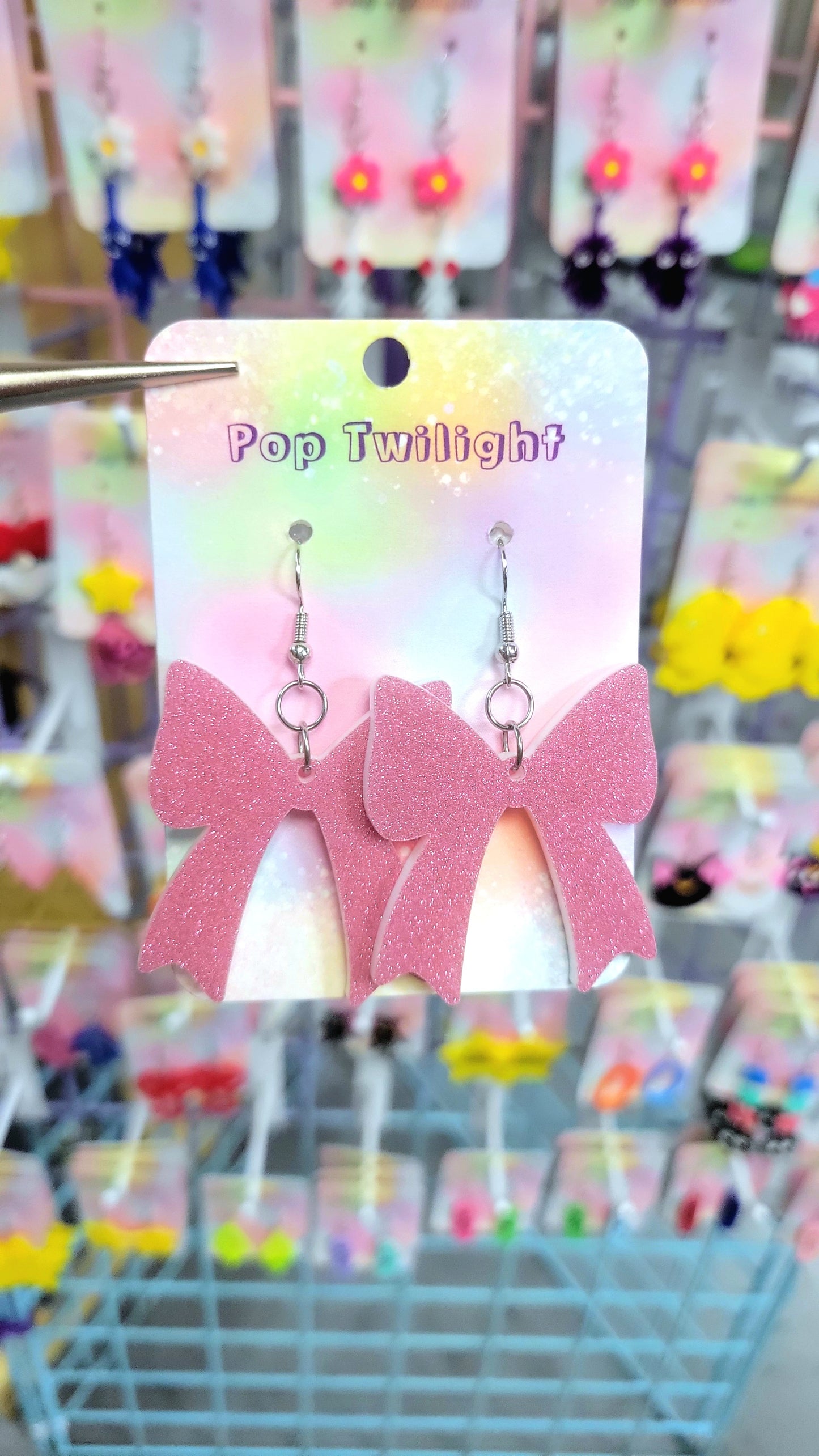 Pink Sparkly Bow Earrings