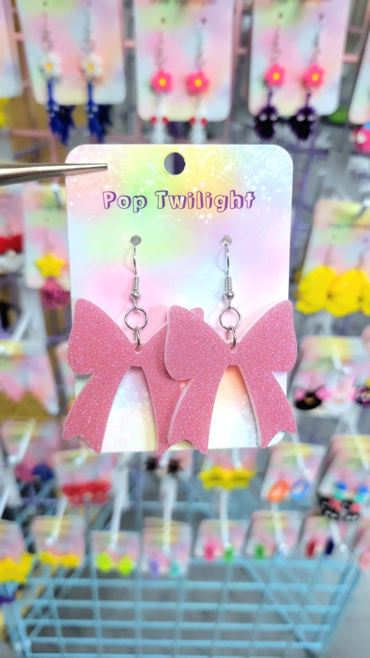 Pink Sparkly Bow Earrings