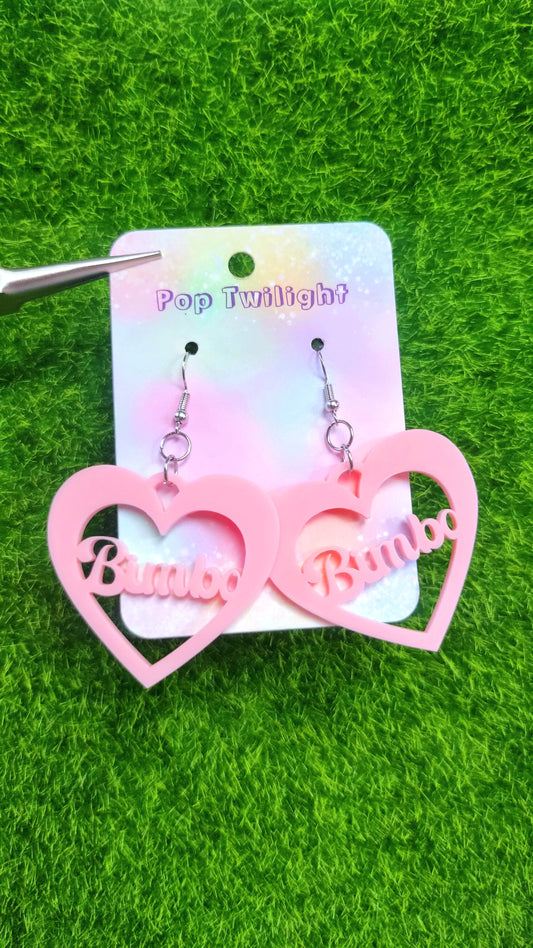 Bimbo Pink Heart Earrings Word