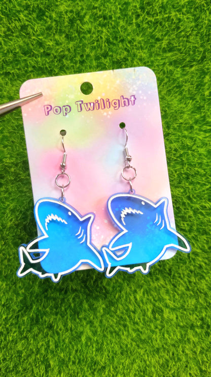 Blue Shark Acrylic Earrings Animal