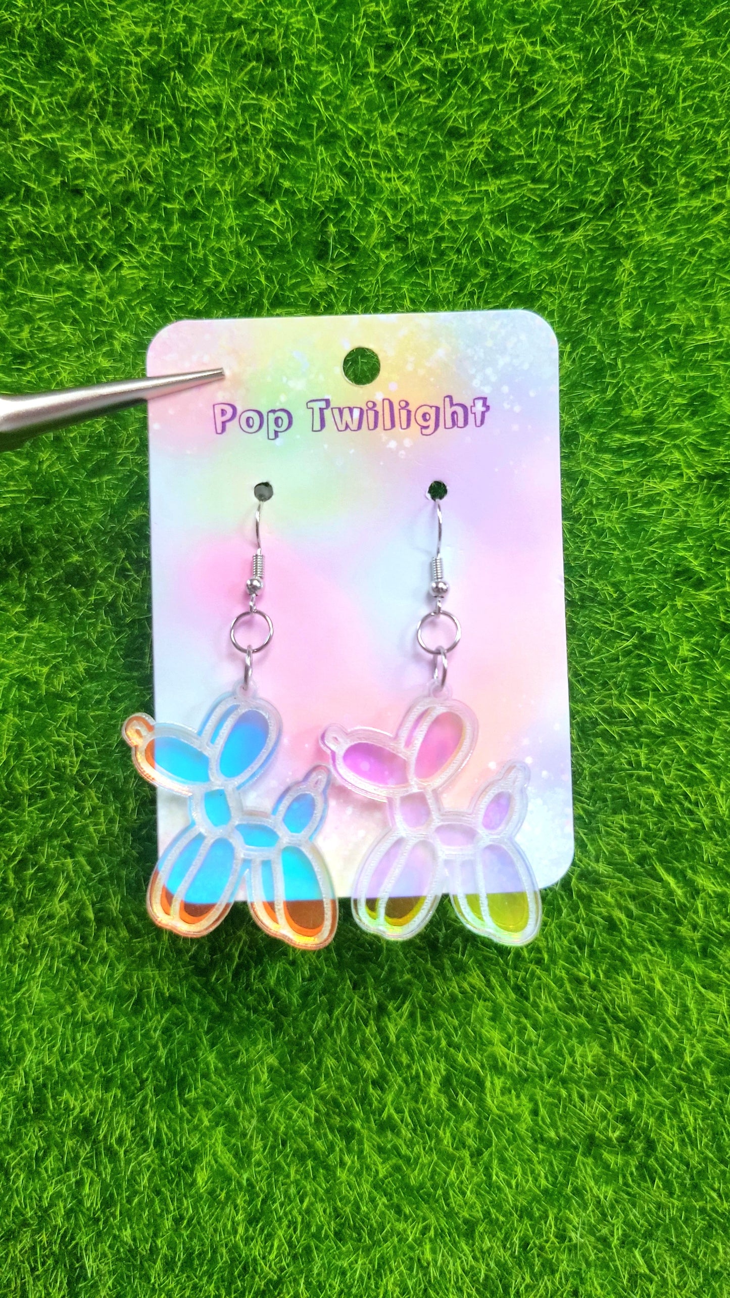 Holographic Balloon Dog Earrings