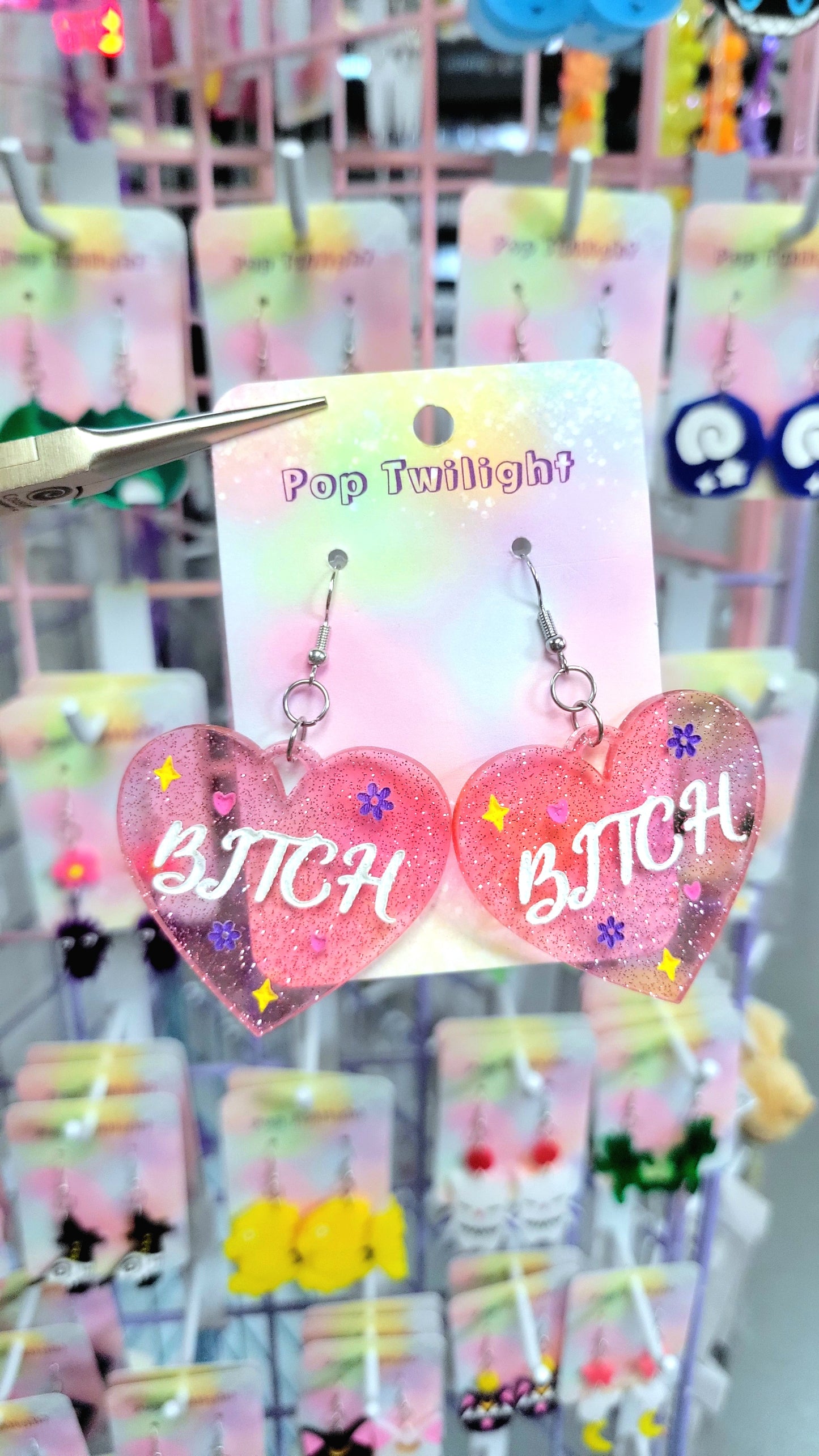 Heart Bitch Pink Earrings Word