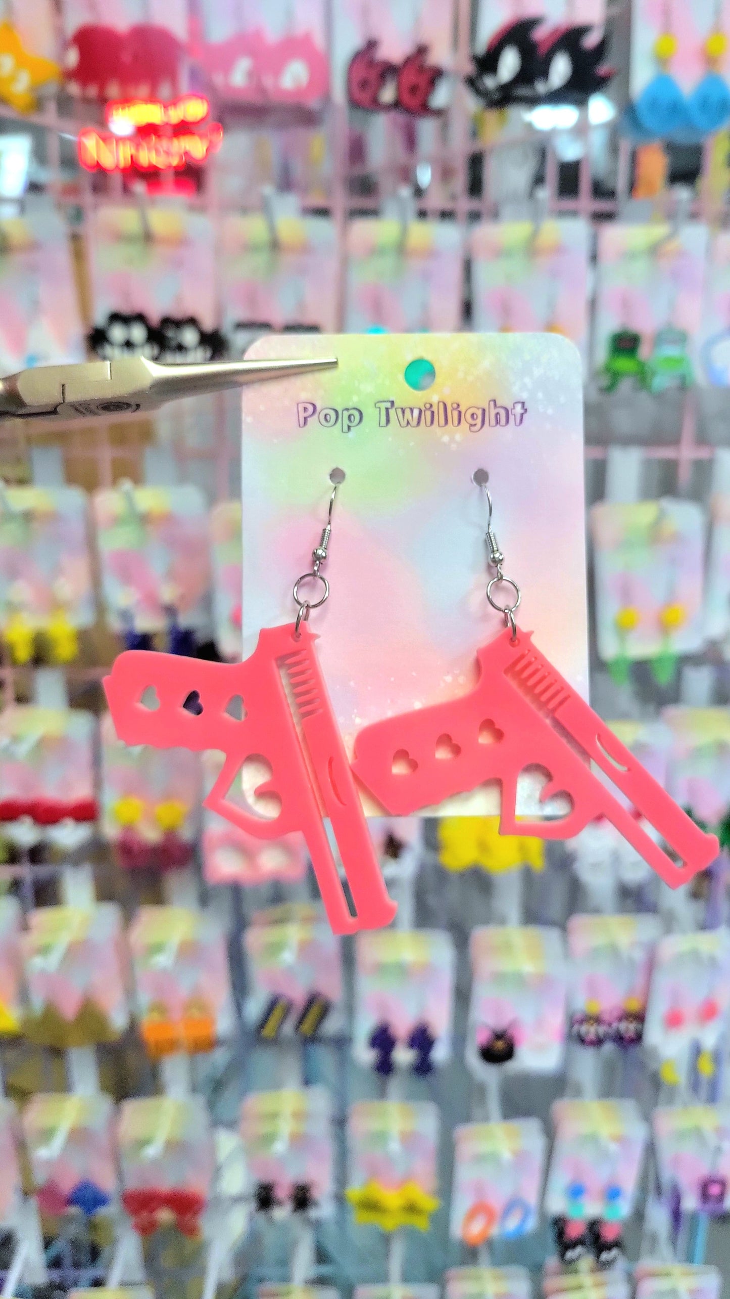 Guns Dark Pink Kawaii Earrings