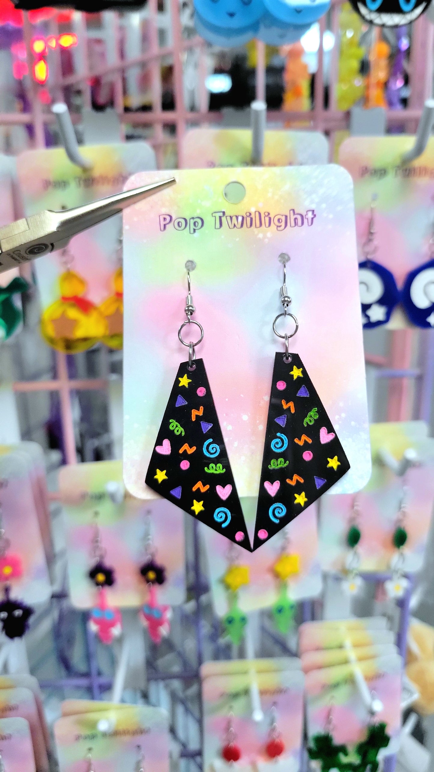 Party Triangle Black Earrings