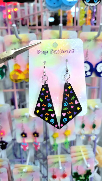 Party Triangle Black Earrings