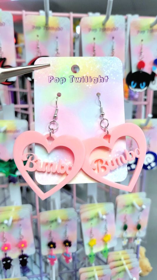 Bimbo Pink Heart Earrings Word