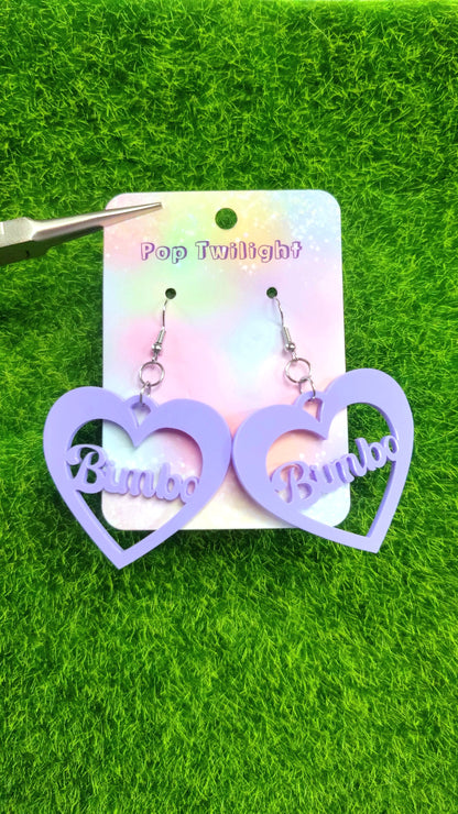 Bimbo Purple Heart Earrings Word