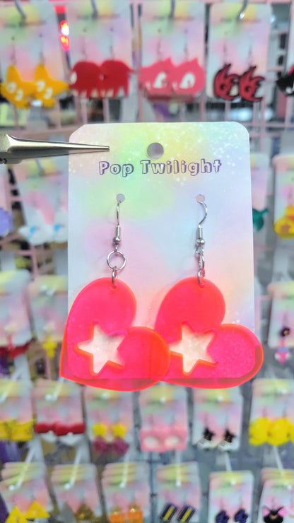 Heart And Star Neon Pink Earrings