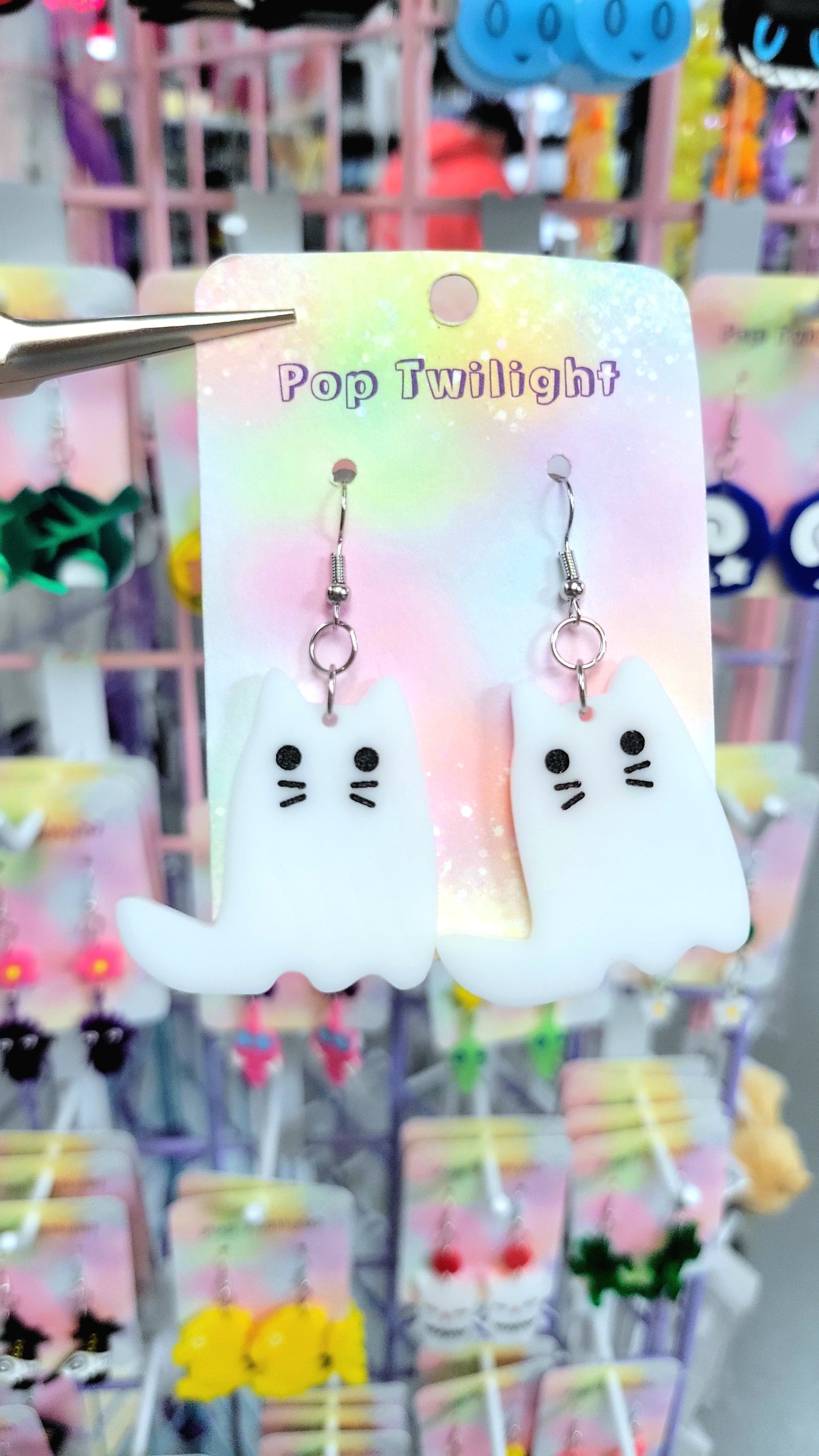 Ghost Cat Earrings Halloween